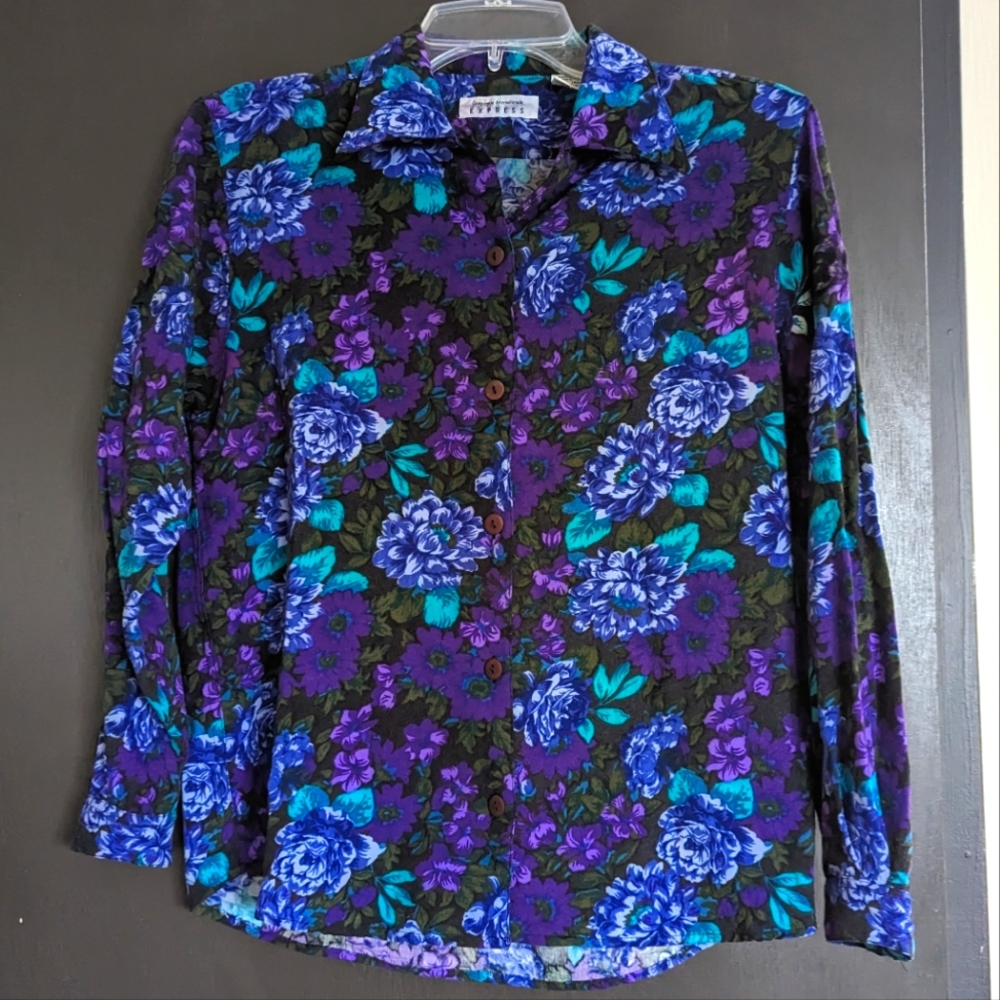 Vintage Express Champagne Internationale Floral Blouse